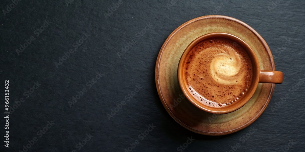 Cup of Coffee on Black Background. Top View Copy Space Cup of Coffee on Black Background. Top View Copy Space