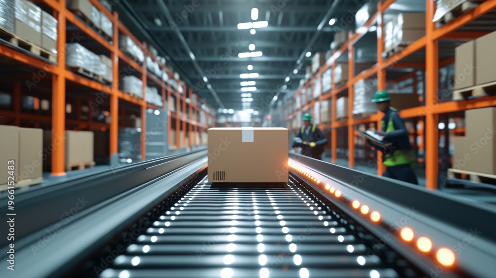 Clay-style conveyor belt moving packages toward delivery trucks in a warehouse scene with clay-modeled workers Large space for text in center Stock Photo with copy space Clay-style conveyor belt moving packages toward delivery trucks in a warehouse scene with clay-modeled workers Large space for text in center Stock Photo with copy space