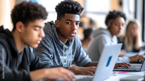 Students Using Laptops in Classroom Technology Education Concept