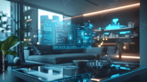 Wallpaper Mural Smart Home Interface with Holographic Display and Modern Interior Design Torontodigital.ca