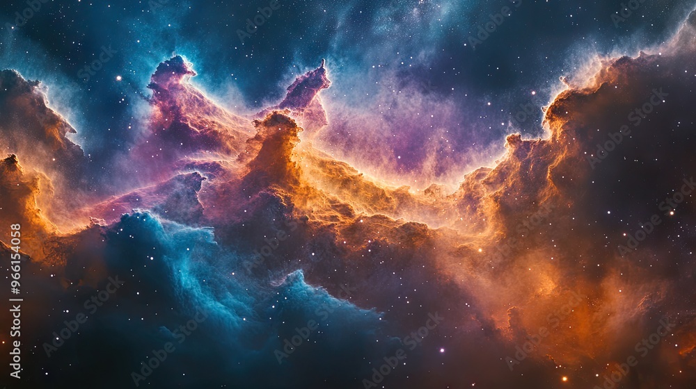 A vivid display of colorful space nebula clouds illuminated by stars, capturing the beauty of the cosmos. A vivid display of colorful space nebula clouds illuminated by stars, capturing the beauty of the cosmos.