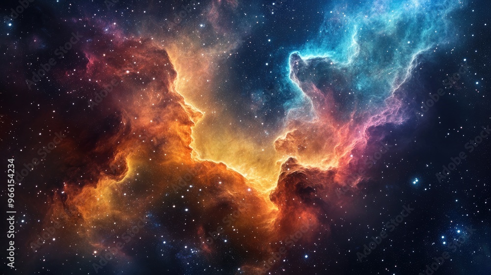 A vivid display of colorful space nebula clouds illuminated by stars, capturing the beauty of the cosmos. A vivid display of colorful space nebula clouds illuminated by stars, capturing the beauty of the cosmos.