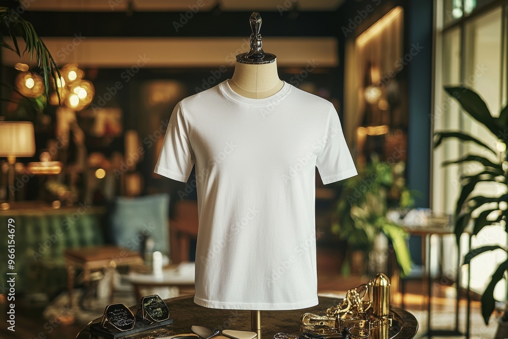Obraz premium Tshirt on stylish mannequin in boutique background created with Generative AI