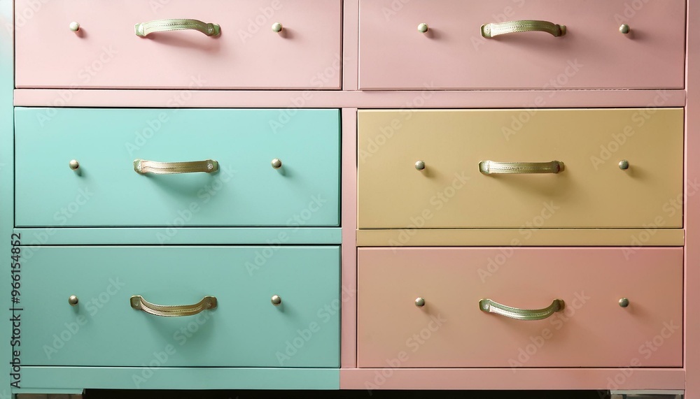 Pastel colored chest of drawers with four drawers. Pastel colored chest of drawers with four drawers.