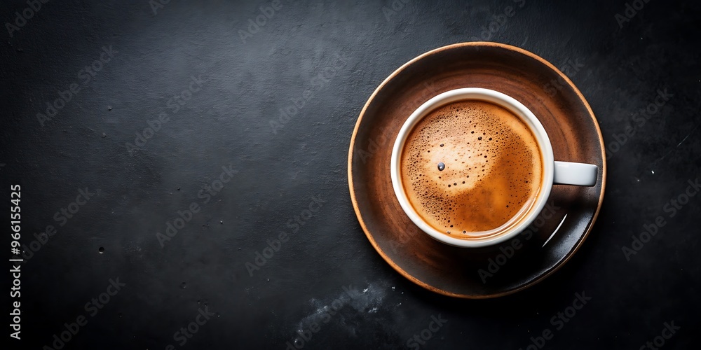 Cup of Coffee on Black Background. Top View Copy Space Cup of Coffee on Black Background. Top View Copy Space