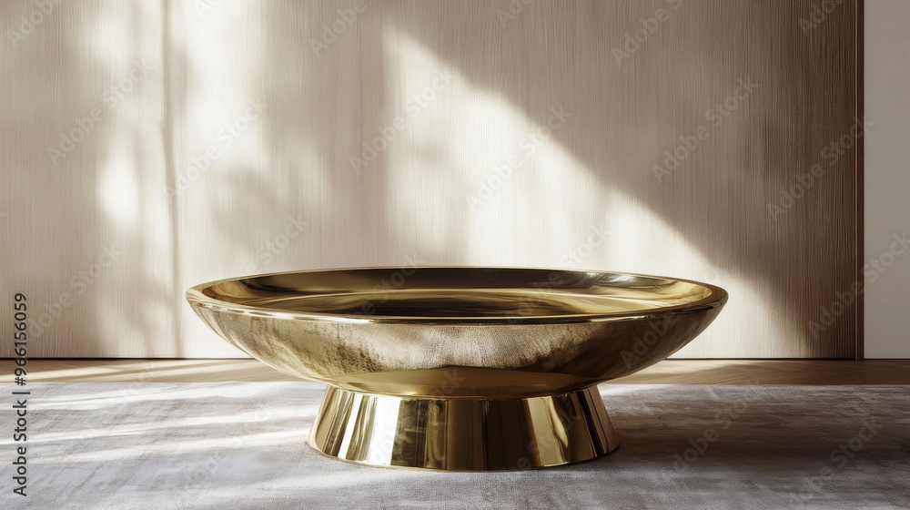 A stylish gold coffee table stands out against a plain backdrop. A stylish gold coffee table stands out against a plain backdrop.