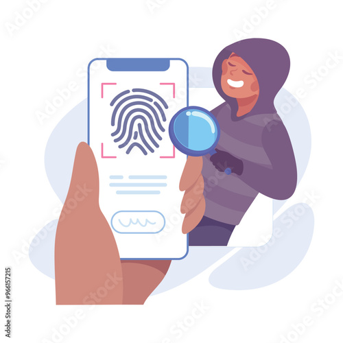Man Criminal Commit Cyber Crime and Theft Vector Illustration
