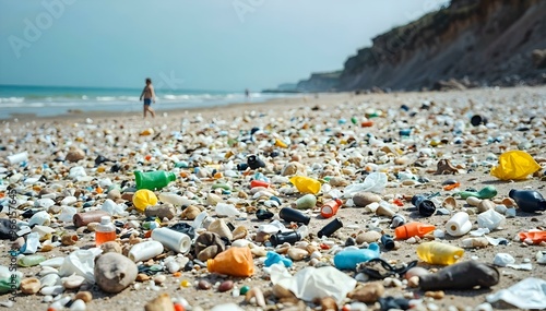 Polluted Beach: A Child's Future Amidst the Litter