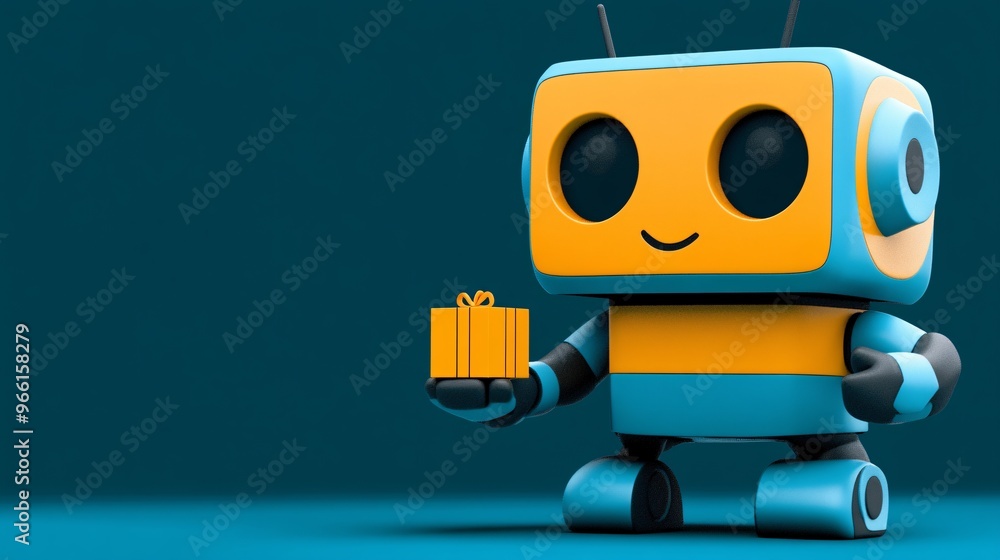 3D render of a clay style delivery robot holding a package standing on a clean blank background Large space for text in center Stock Photo with copy space 3D render of a clay style delivery robot holding a package standing on a clean blank background Large space for text in center Stock Photo with copy space