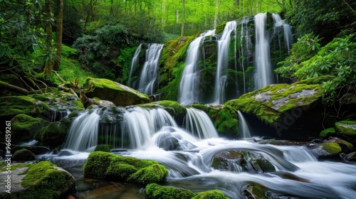 Waterfall in Lush Green Forest