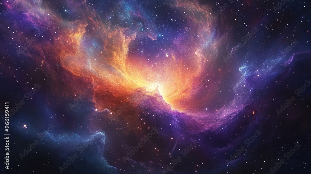 Bright, swirling colors of a nebula cloud deep in the galaxy, surrounded by twinkling stars and cosmic stardust. Bright, swirling colors of a nebula cloud deep in the galaxy, surrounded by twinkling stars and cosmic stardust.