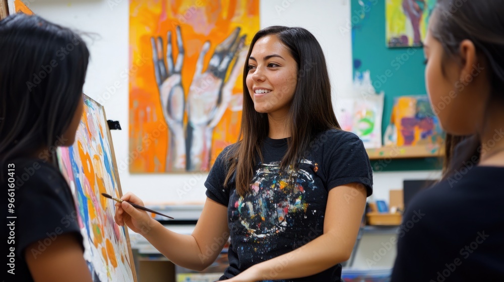 Creative Art Class: Diverse Group of Students Engaged in Colorful Painting Activities Creative Art Class: Diverse Group of Students Engaged in Colorful Painting Activities
