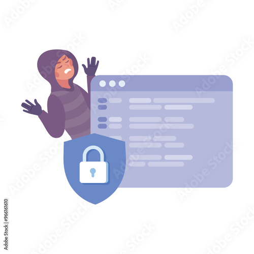 Man Criminal Commit Cyber Crime and Theft Vector Illustration