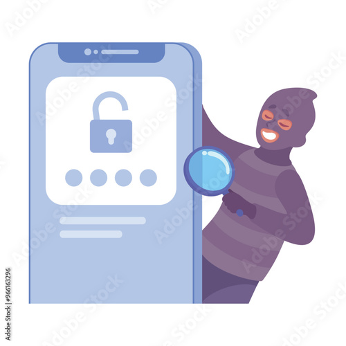 Man Criminal Commit Cyber Crime and Theft Vector Illustration