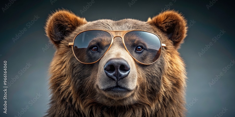 A Close-Up Portrait of a Bear Wearing Sunglasses, Brown Fur, Sharp Focus on Eyes, Wildlife, Bear, Sunglasses A Close-Up Portrait of a Bear Wearing Sunglasses, Brown Fur, Sharp Focus on Eyes, Wildlife, Bear, Sunglasses