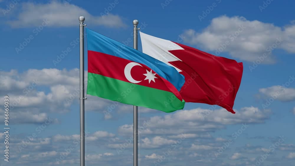 Bahrain and Azerbaijan flags flying together, video concept of the relationship, two country relations concept Bahrain and Azerbaijan flags flying together, video concept of the relationship, two country relations concept