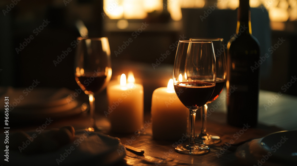 Candles flickered in the dim light, casting shadows on a table set with glasses of wine. Candles flickered in the dim light, casting shadows on a table set with glasses of wine.