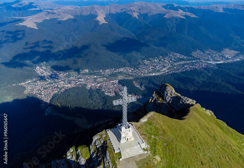 The Heroes' Cross from the Caraiman peak in the Bucegi mountains - Romania photo