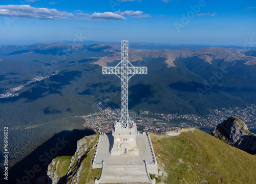 The Heroes' Cross from the Caraiman peak in the Bucegi mountains - Romania photo