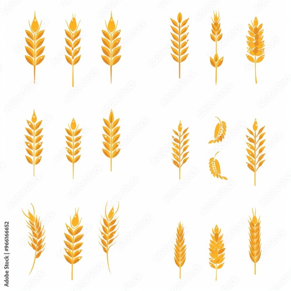 Wheat icon, rye ears sign, barley emblem, oats, cereals symbol, wheat ear, seeds, corns set Wheat icon, rye ears sign, barley emblem, oats, cereals symbol, wheat ear, seeds, corns set