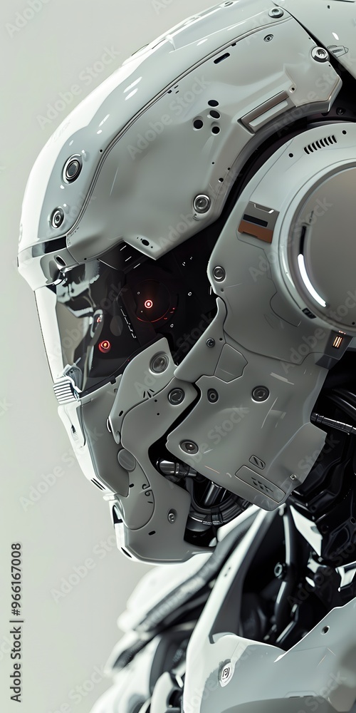 Close-up of a Futuristic White Robot Head Close-up of a Futuristic White Robot Head