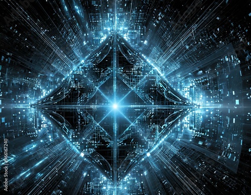 Super powerful quantum computer performing complex calculations at incredible speed. Future generation AI technology concept