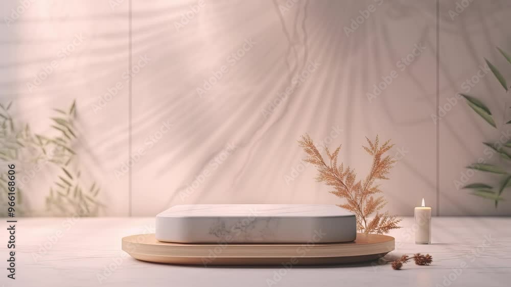 podium for display cosmetic product branding, blurred shadow palm leaf through window, blank for design, podium for display product, backdrop for visual content creation podium for display cosmetic product branding, blurred shadow palm leaf through window, blank for design, podium for display product, backdrop for visual content creation