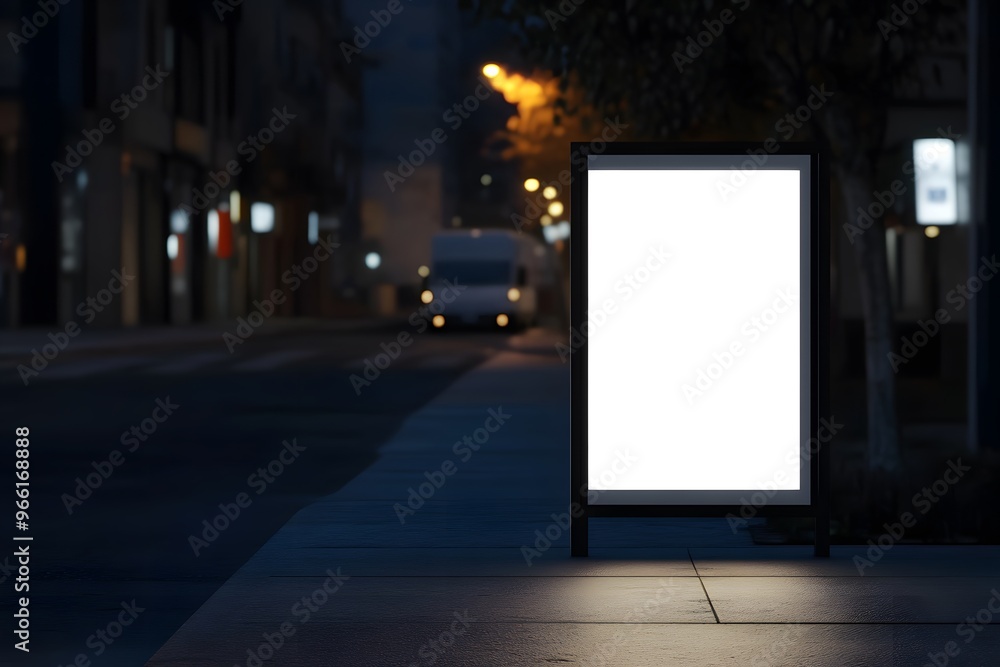 Blank Signpost on a Dark City Street at Night Blank Signpost on a Dark City Street at Night