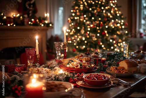 Cozy Christmas Eve Dinner with Beautiful Decorations (christmas-tree)