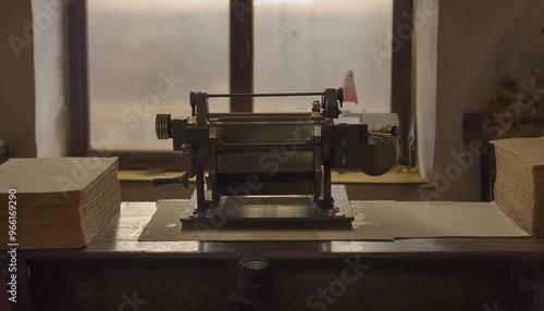Vintage letterpress printing machine that printed letters