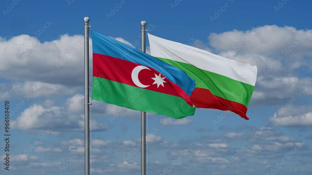 Bulgaria and Azerbaijan flags flying together, video concept of the relationship, two country relations concept Bulgaria and Azerbaijan flags flying together, video concept of the relationship, two country relations concept