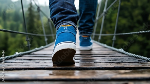 Walking on a Suspension Bridge in Nature