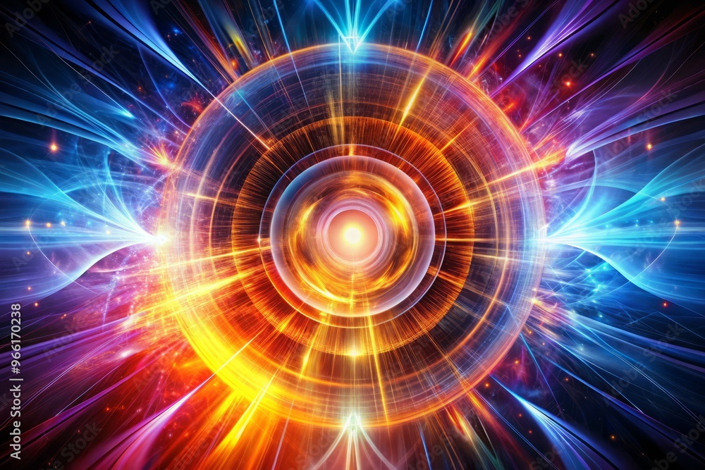 Explosive abstract concept illustration featuring concentric circles and stylized shockwaves in vibrant colors, Explosive abstract concept illustration featuring concentric circles and stylized shockwaves in vibrant colors,