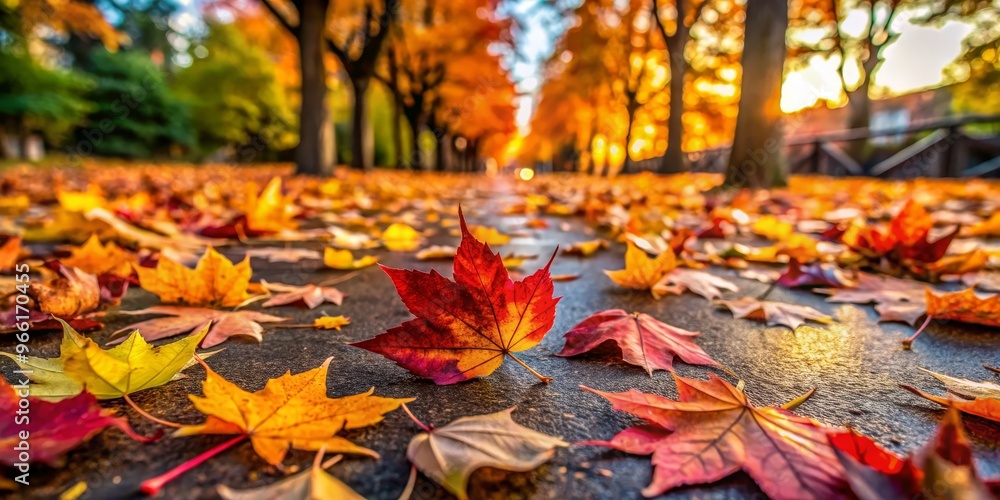 Autumnal Pathway with Red Maple Leaf, Close-Up, Vibrant Colors, Fall Foliage, Forest Path, Nature Beauty, Fall Colors Autumnal Pathway with Red Maple Leaf, Close-Up, Vibrant Colors, Fall Foliage, Forest Path, Nature Beauty, Fall Colors