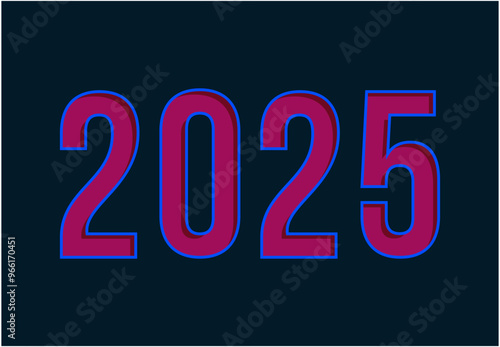 Happy New Year 2025 Blue And Pink Realistic Decoration Design Abstract Logo Symbol Vector Illustration