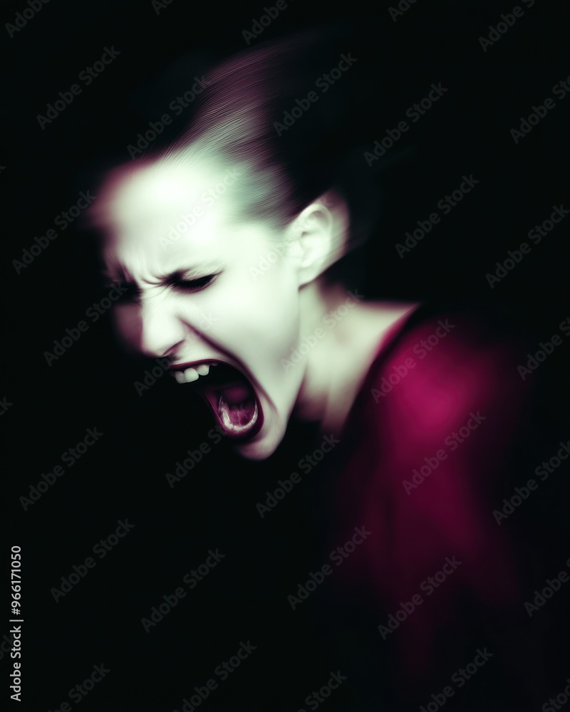 Clear scream with side profile and intense expression. Clear scream with side profile and intense expression.