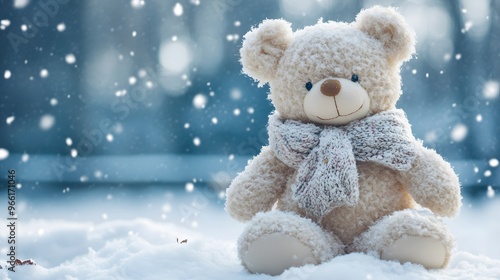 Wallpaper Mural Teddy Bear in Snowy Winter Landscape Torontodigital.ca