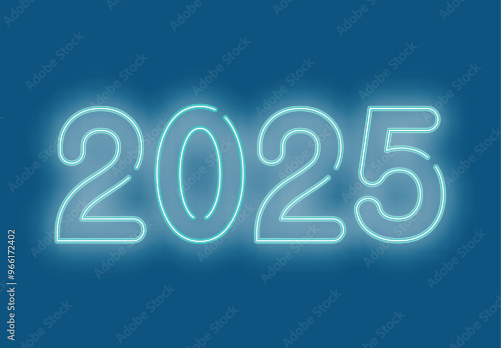 Happy New Year 2025 Abstract Neon Blue Design Logo Symbol Vector Illustration Happy New Year 2025 Abstract Neon Blue Design Logo Symbol Vector Illustration