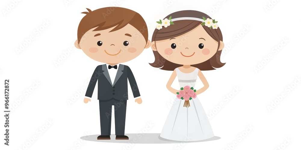 Cartoon Bride and Groom in Wedding Attire, digital illustration, cartoon couple, wedding, marriage Cartoon Bride and Groom in Wedding Attire, digital illustration, cartoon couple, wedding, marriage