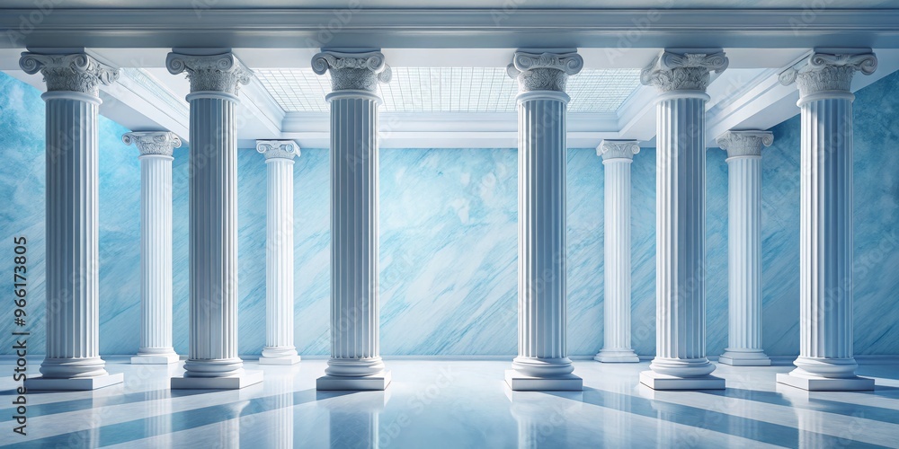 Fototapeta premium Classic Columns Interior Design, 3D Render, Blue Marble, Architecture, Design, Interior