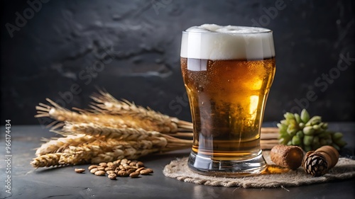 Glass of Fresh and Cold Beer on Dark Background