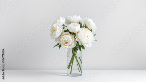 Wallpaper Mural transparent vase with white peonies on a light gray background texture Torontodigital.ca
