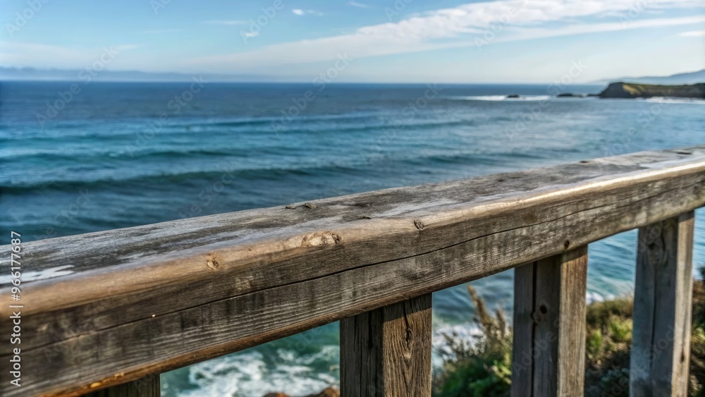 Ocean view from a wooden deck with waves crashing below. Ocean view from a wooden deck with waves crashing below.