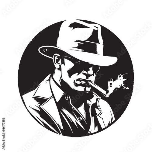 Mafia in a hat with a cigar stock image, logo, art and design