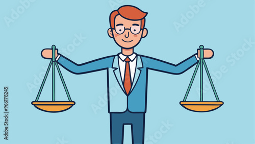 Principles and business ethic to do right things, social responsibility or integrity to earn trust, balance and justice for leadership concept, confident businessman leader lift balance ethical scale.