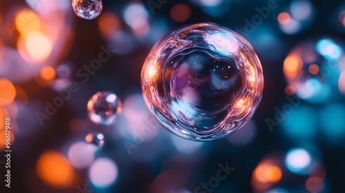 A mesmerizing close-up of a colorful soap bubble floating against a vibrant, blurred background, showcasing light and reflection.