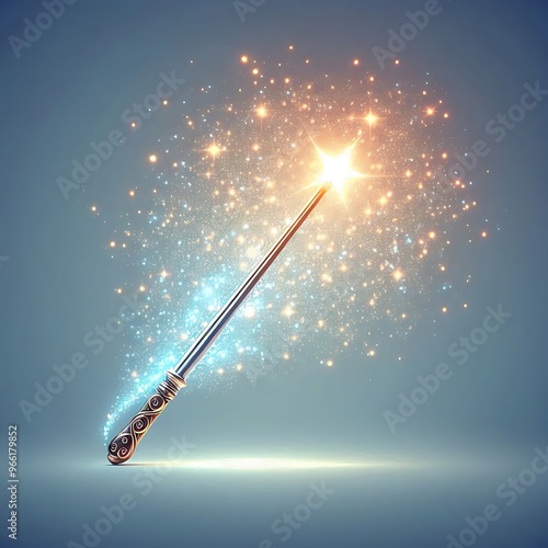 Magic wand with sparkles, flat illustration, graphics resources for gaming asset, on white background