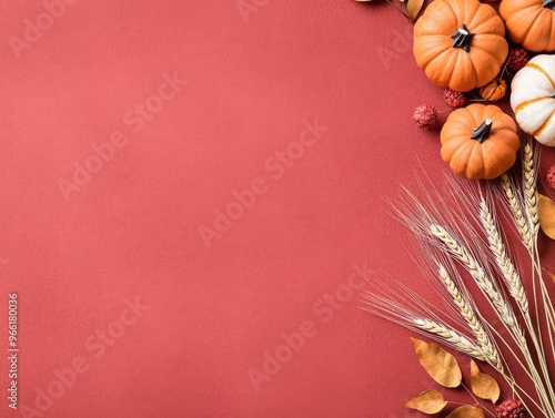 A rich textured background featuring a feltlike texture in deep reds and browns, with subtle impressions of pumpkins and wheat, giving it a cozy, seasonal feel photo