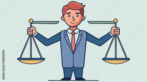 Principles and business ethic to do right things, social responsibility or integrity to earn trust, balance and justice for leadership concept, confident businessman leader lift balance ethical scale.