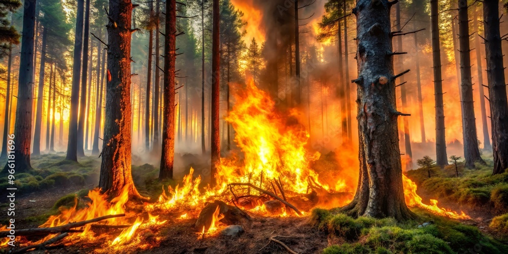 Forest Fire Inferno, Smoke, Flames, Burning Trees , forest fire, wildfire, nature disaster Forest Fire Inferno, Smoke, Flames, Burning Trees , forest fire, wildfire, nature disaster
